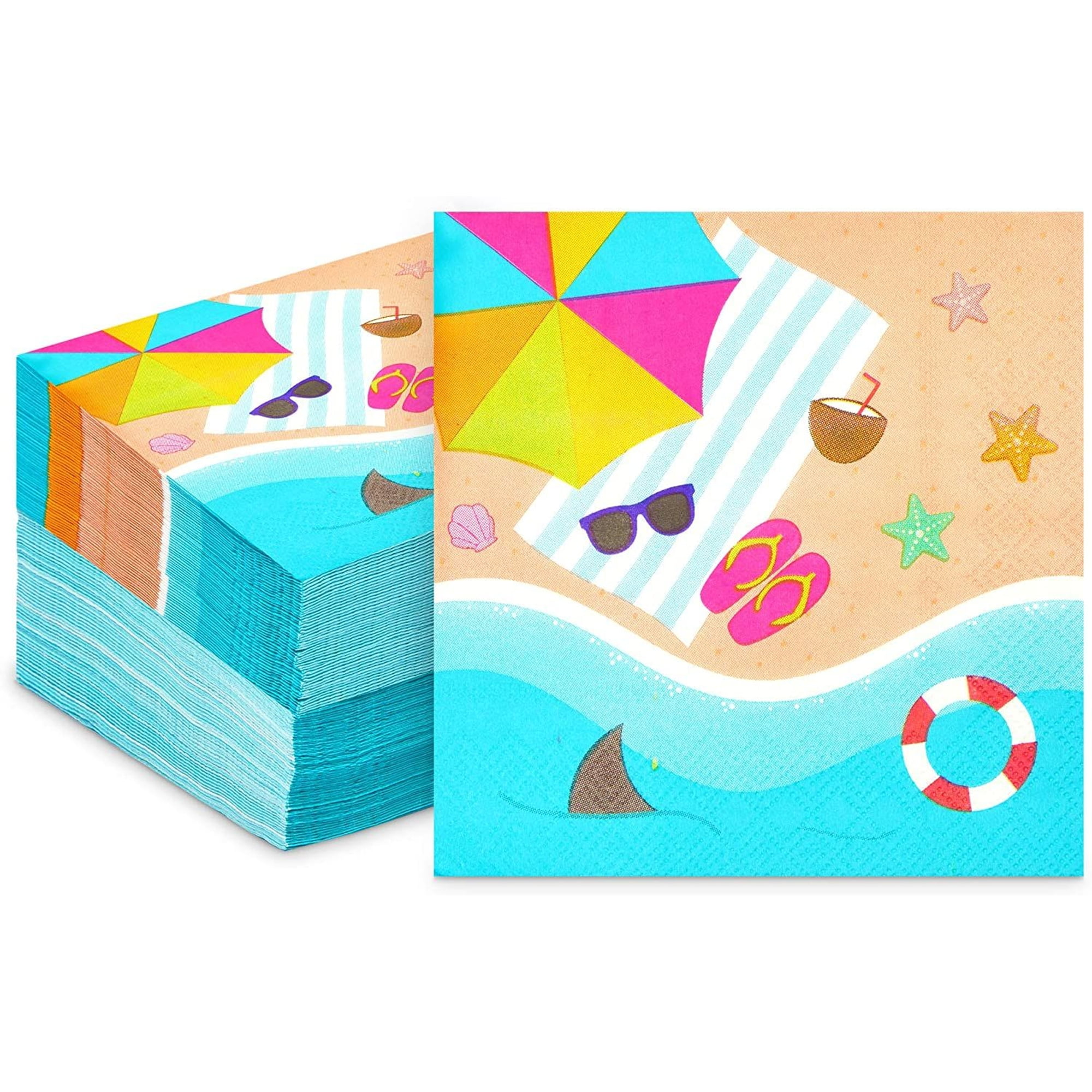 Summer Travel Cocktail Napkins for Tropical Luau Party (5 x 5 In, 100 Pack)
