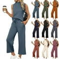 thumbnail image 1 of Summer Travel Lounge Sets for Women 2 Piece Mock Neck Top and Wide Leg Crop Pants Casual Vacation Matching Outfit 2026 Light Blue S, 1 of 7