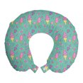 thumbnail image 1 of Summer Travel Pillow Neck Rest, Ice Cream Cones with Strawberry Candies Winged Hearts Valentines, Memory Foam Traveling Accessory Airplane and Car, 12", Peacock Green and Multicolor, by Ambesonne, 1 of 2