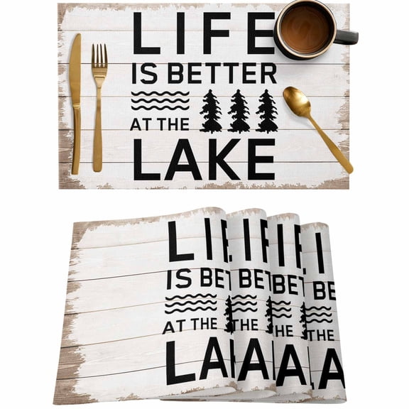 Summer Tree Better Life Quote Placemats Set of 4,Wipeable Washable Table Mats for Dining Tables,Farm Retro Wood Board Place Mats for Kitchen Event Party Tabletop Decor