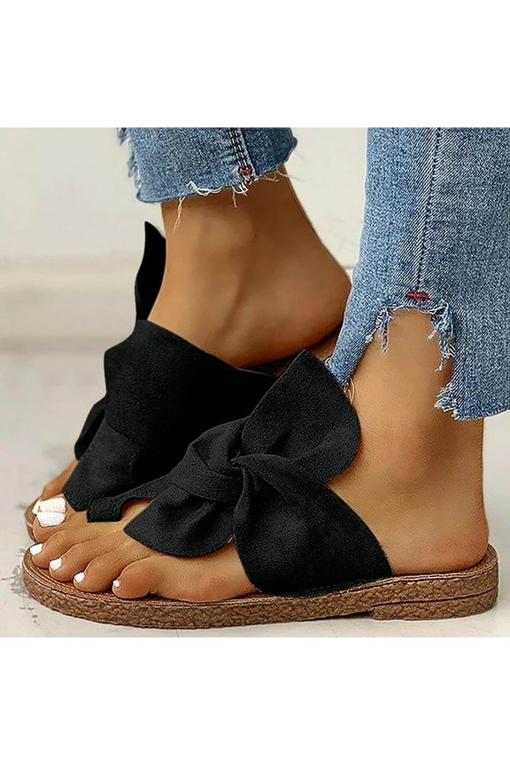 Summer Trends 2023!AXXD Beach Sandals for Women,Open Toe Slide Bow-Knot Sandal Slippers Low Heeled Shoes For Lady Clearance Size 8