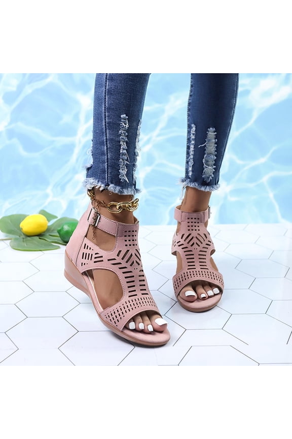 Summer Trends 2023!AXXD Womens Sandals,New Sandals High Heel Wedge Buckle Sandals For Womens Big&Tall New Arrival Size 8.5