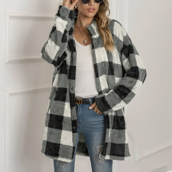 Summer Trends,AXXD Casual Plaid Long Sleeve Button Sweater Cardigan Light Sweaters for Lady Summer Clearance Gray Size 2xl