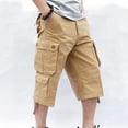 thumbnail image 1 of Summer Trendy Below Knee Cargo Shorts for Men Straight Baggy Solid Color Hiking Shorts Multi-Pocket Drawstring Cuffs Shorts, 1 of 8