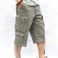 thumbnail image 1 of Summer Trendy Below Knee Cargo Shorts for Men Straight Baggy Solid Color Hiking Shorts Multi-Pocket Drawstring Cuffs Shorts, 1 of 9