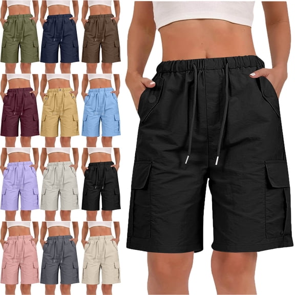 Summer Trendy Items! Womens Capri Pants Womens Shorts Black 4(S) Trousers Solid Color Ladies Stretch Belt Pants String Button Pockets Shorts Pants Fashion Women Pants Capri Pants for Women