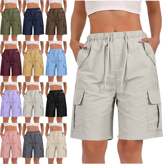 Summer Trendy Items! Womens Capri Pants Womens Shorts Gray 4(S) Trousers Solid Color Ladies Stretch Belt Pants String Button Pockets Shorts Pants Fashion Women Pants Capri Pants for Women