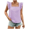 thumbnail image 1 of Summer Trendy Tops Women Ruffled Fly Sleeve Square Neck Plaid Shirt Dressy Casual Tank Top Blouses Sleeveless (XL, Purple), 1 of 5