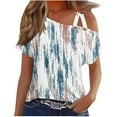 thumbnail image 1 of Summer Trendy Tops, Womens Off The Shoulder Floral Going Out T Shirts Short Sleeve O-ring Strappy Tshirts Summer Blouses (2XL, Multicolor), 1 of 5
