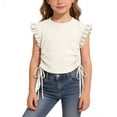 thumbnail image 1 of Summer Trendy Tshirts for Girl Ruched Knot Side Crewneck Crewneck Casual Tees Shirt Ruffle Sleeve Crop Tops 4 Years, White, 1 of 7