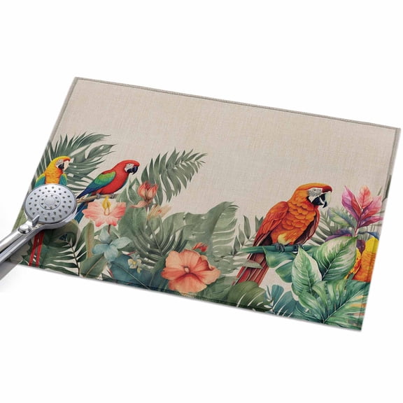 Summer Tropical Area Rugs 2x3ft Palm Tree with Parrot Khaki Texture Floor Rug Non Slip Low Pile Ultra Soft Throw Carpet for Entryway Indoor Entrance Kitchen Bathroom
