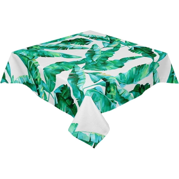 Summer Tropical Banana Palm Leaf Rectangle/Square Tablecloth 52x52inch, Stain Wrinkle Resistant Polyester Table Cloth,Oil Proof Dining Table Cover Decorative for Parties/Wedding/Outdoor BBQ, Aqua