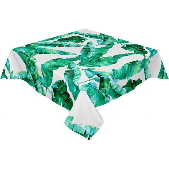 Summer Tropical Banana Palm Leaf Rectangle/Square Tablecloth 52x52inch, Stain Wrinkle Resistant Polyester Table Cloth,Oil Proof Dining Table Cover Decorative for Parties/Wedding/Outdoor BBQ, Aqua