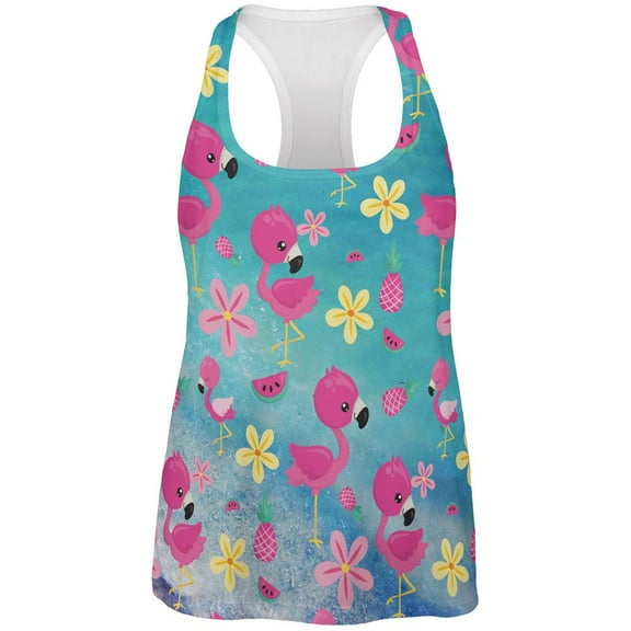 Summer Tropical Beach Flamingos All Over Womens Work Out Tank Top Multi LG