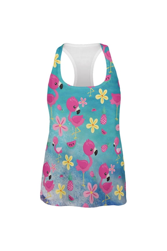 Summer Tropical Beach Flamingos All Over Womens Work Out Tank Top Multi X-LG