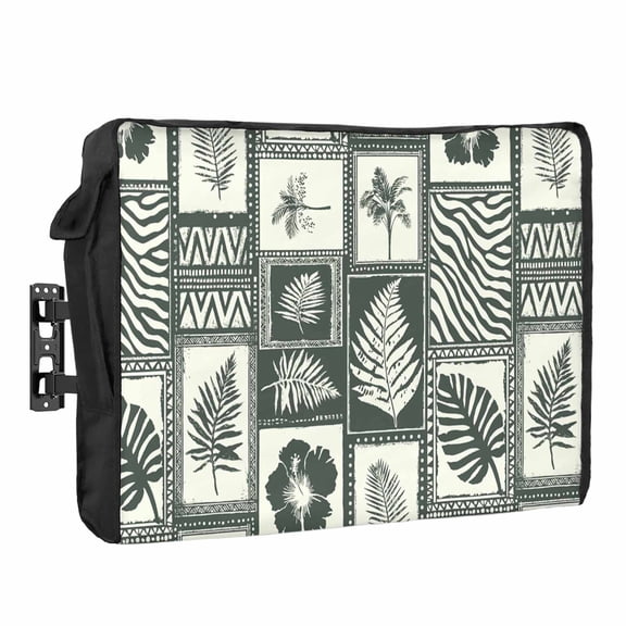 Summer Tropical Boho Waterproof Outdoor TV Cover, Monstera Fern Palm Leaf Hibiscus Outside Weatherproof TV Enclosures for 30 to 32 Inch LCD Television Shield Flat Screen Protectors