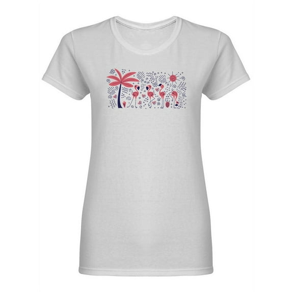 Summer Tropical Doodle Shaped T-Shirt Women -Image by Shutterstock, Female Large
