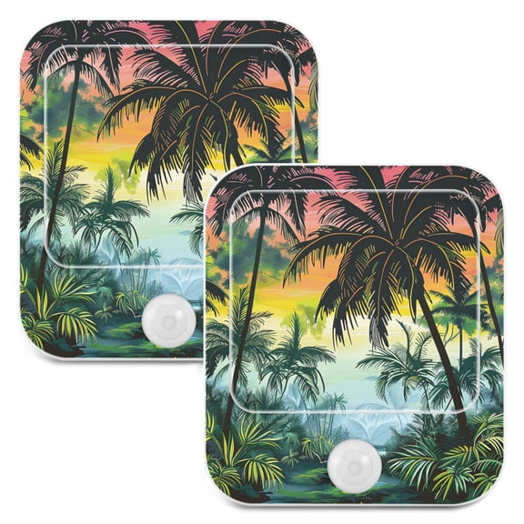Summer Tropical Forest 2 Pack LED Motion Sensor Night Light Plug into Wall Auto Dusk to Dawn Adjustable Brightness for Kids Bedroom Hallway Nursery Room