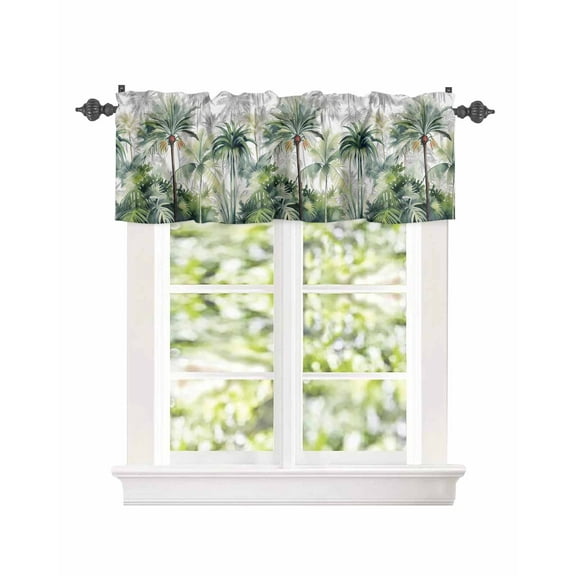 Summer Tropical Green Palm Trees Window Valances for Kitchen,Rod Pocket Valance Privacy Small Curtain,Watercolor Gradient Plant Window Treatment Drapes for Bedroom Laundry Room Farmhouse 54x18in
