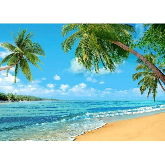Summer Tropical Hawaii Palm Tree Backdrop Blue Sea Sky Sunshine Luau Background Wedding Bride Shower Baby Birthday Party Decorations Banner Photo Booth Props
