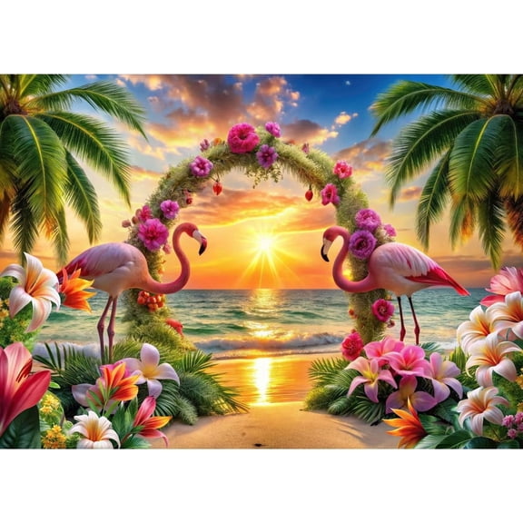 Summer Tropical Hawaiian Beach Backdrop Colorful Flower Blue Sky Palm Tree Flamingo Surfboard Background Luau Aloha Birthday Wedding Party Decorations Banner Photo Booth Props