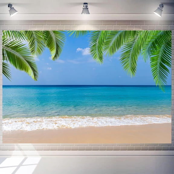 Summer Tropical Hawaiian Beach Backdrop Sea Ocean Seaside Sunset Palm Tree Background Luau Aloha Birthday Party Decorations Banner Photo Booth Props