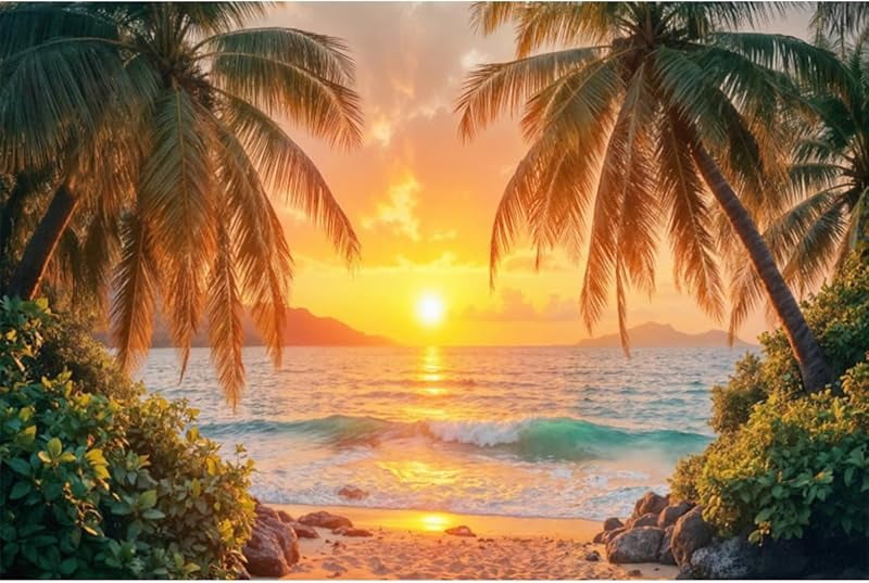 Island Backdrop Summer Tropical Island Natural Scenery Backdrop Clear Sea Water Wooden ...