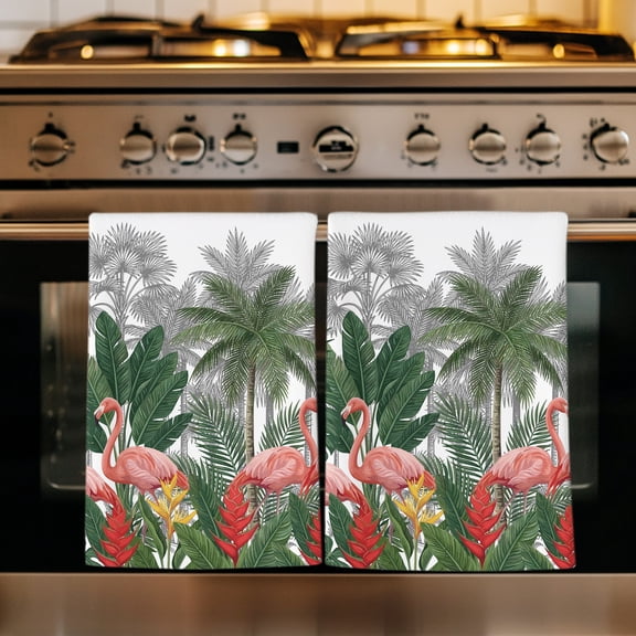 Summer Tropical Kitchen Towels Set of 3, Modern Coastal Palm Tree Botanical Leaves Absorbent Dish Towels for Kitchen, Microfiber Hand Towel, Quick Drying Tea Towel for Cleaning Decorative Dishcloths