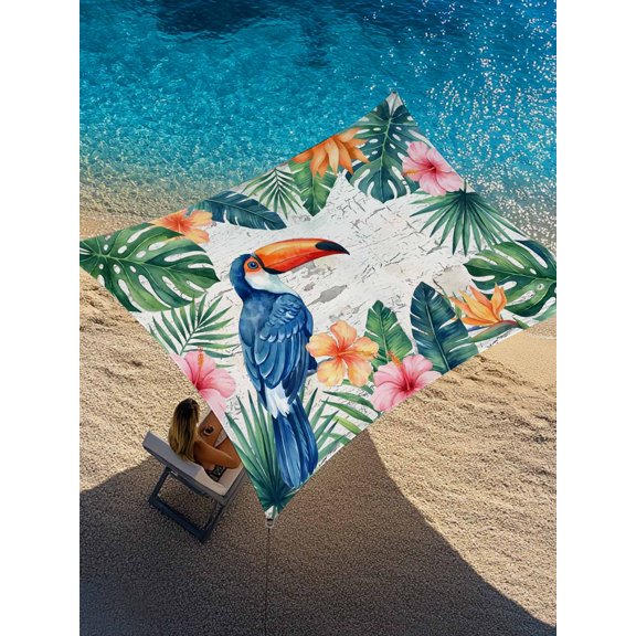 Summer Tropical Leaf Sun Shade Sail 12' x 16', Country Vintage Forest Green Leaves Pink Flower Rectangle Outdoor Sunshade Canopy, Waterproof UV Block Patio Covers for Garden Yard Beach