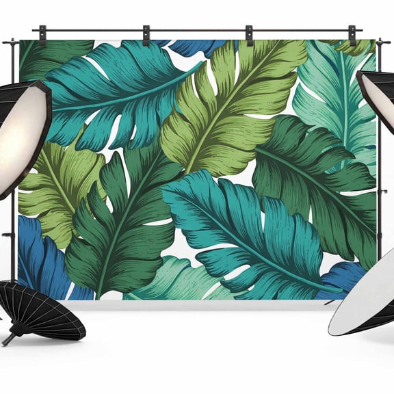 Summer Tropical Leaves Backdrop for Photoshoot,Photography Photo Studio Background Wall Backdrop,Blue Green Botanical Leaf Plants Back Drop Banner Panel for Portraits Wedding Live Streaming 7x5Ft