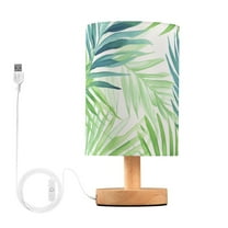 Summer Tropical Leaves Bedside Table Lamp LED Warm Lights with USB Charging Port Retro Cylinder Desk Lamps for Bedroom Living Room Office Coffee Bar Decoration