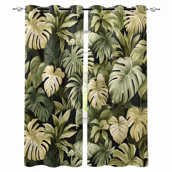 Summer Tropical Leaves Blackout Curtains for Bedroom Living Room Darkening Curtains 54 Inch Long Watercolor Botanical Plants Short Curtain for Small Window Treatment Grommet Drapes 52"x54"x2