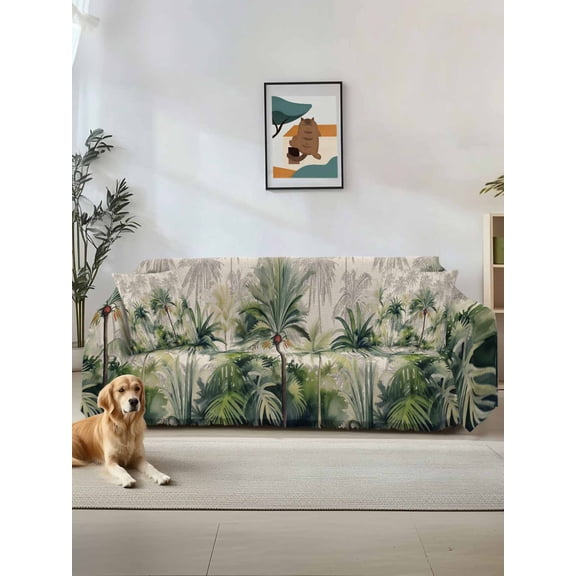Summer Tropical Leaves Couch Cover Sofa Covers 3 Cushion Sectional Couch, Green Palm Trees Botanical Washable Sofa Covers Slipcover Sectional Sofa Cover, Furniture Protector 71"x150"