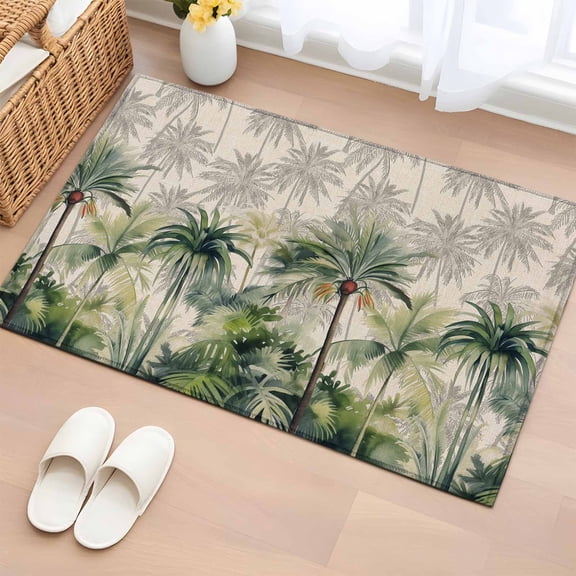 Summer Tropical Leaves Entryway Rugs 2'x3', Non Slip Area Rugs for Entrance Door, Green Palm Trees Botanical Washable Low Pile Indoor Floor Carpet Doormat for Front Door Bathroom Kitchen Bedroom