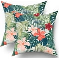 thumbnail image 1 of Summer Tropical Leaves Pillow Covers 18x18 Set of 2, Monstera Palm Leaf Flower Pillow Cushion Cases, Green Plant Hawaiian Pink Red Floral Throw Pillows Cover Decor Gifts for Bed Couch Sofa Living Room, 1 of 6