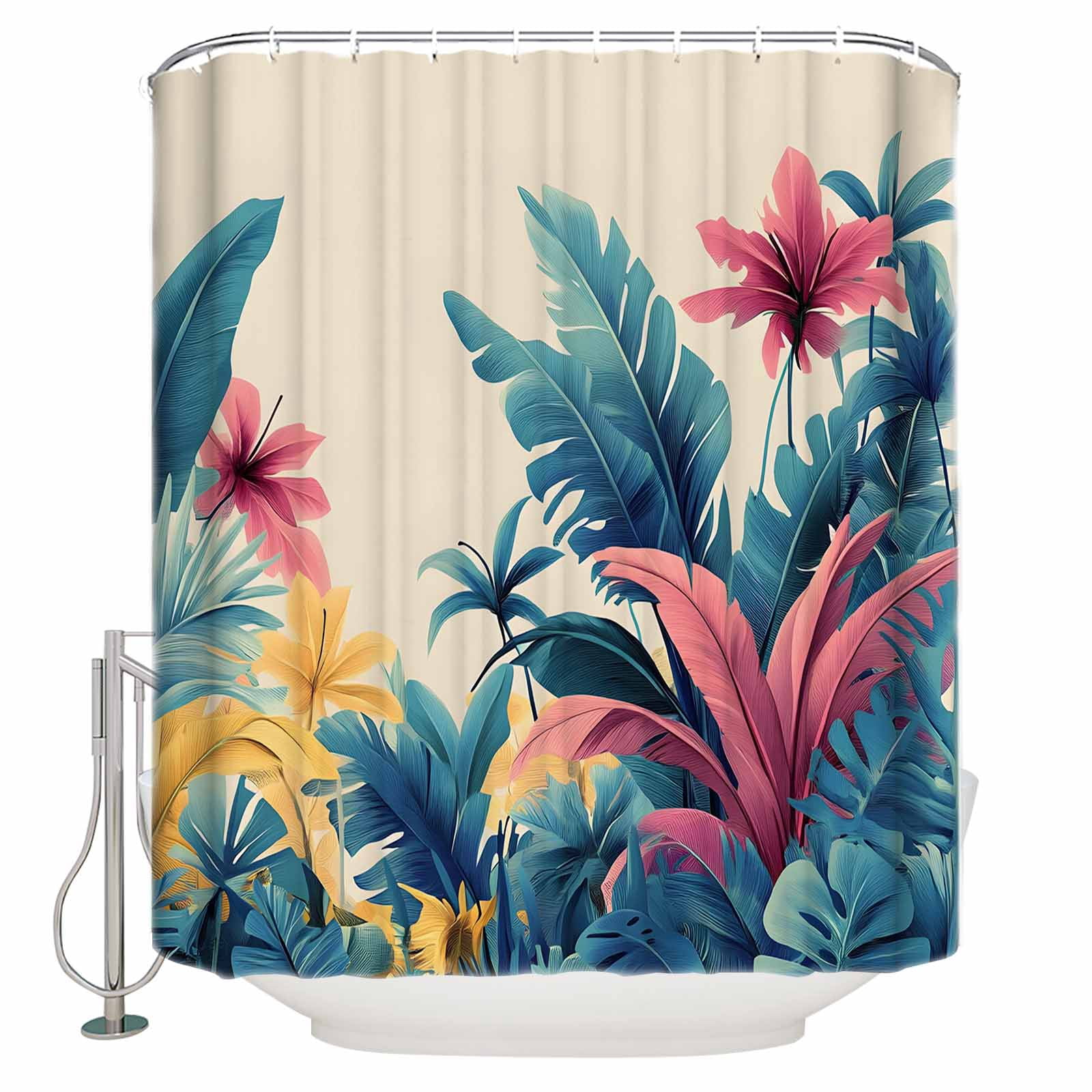 Summer Tropical Leaves Shower Curtains for Bathroom Waterproof Fabric