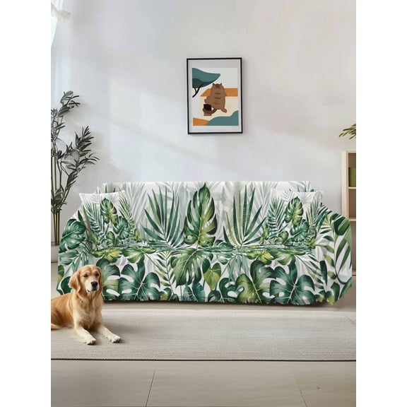 Summer Tropical Leaves Sofa Cover Blanket Couch Covers for Armchair Cushion,Couch Sofa Silpcover with Tassel,Living Room Bedroom Throw Towel Blanket Covers for Pets Botanical Green Palm L 71"x118"