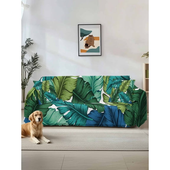 Summer Tropical Leaves Sofa Cover Blanket Couch Covers for Armchair Cushion,Couch Sofa Silpcover with Tassel,Living Room Sofa Throw Towel Blanket Covers Blue Green Botanical Leaf Plants X-L 71"x134"