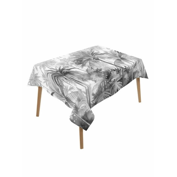 Summer Tropical Leaves Table Cloth, Gray Palm Trees Botanical Waterproof Tablecloth for Rectangle Tables, Reusable Washable Fabric Table Cover for Restaurant Kitchen Dining Tables 60"x84"