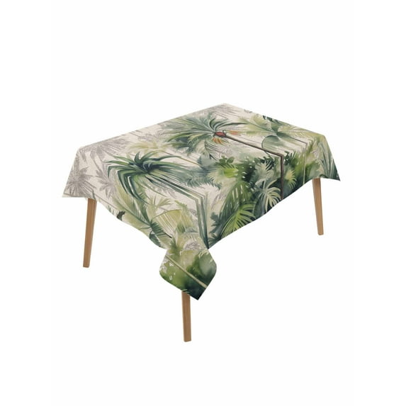 Summer Tropical Leaves Table Cloth, Green Palm Trees Botanical Waterproof Tablecloth for Rectangle Tables, Reusable Washable Fabric Table Cover for Restaurant Kitchen Dining Tables 60"x102"