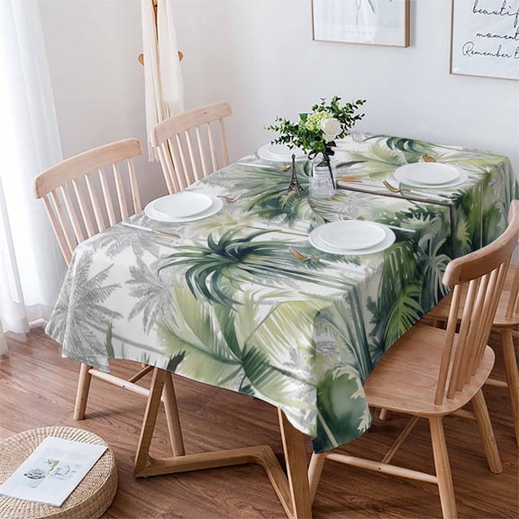 Summer Tropical Leaves Tablecloth Rectangle Table Cloth 52x70 , Waterproof Tablecloth Outdoor Table Cloth, Green Botanical Palm Trees Washable Table Cover for Kitchen Dining Party