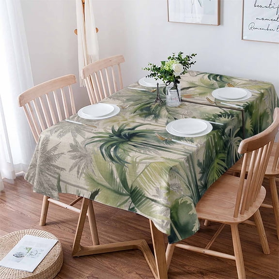 Summer Tropical Leaves Tablecloth Rectangle Table Cloth 52x70 , Waterproof Tablecloth Outdoor Table Cloth, Green Palm Trees Botanical Washable Table Cover for Kitchen Dining Party