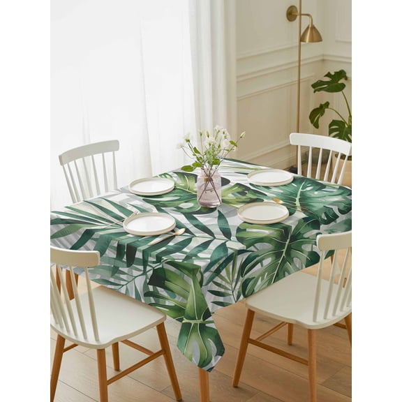 Summer Tropical Leaves Tablecloth Rectangle Table Cloth 60x84, Waterproof Outdoor Table Cloth Covers Decorative Table Protector, Botanical Green Palm Washable Table Cover for Kitchen Dinning Party