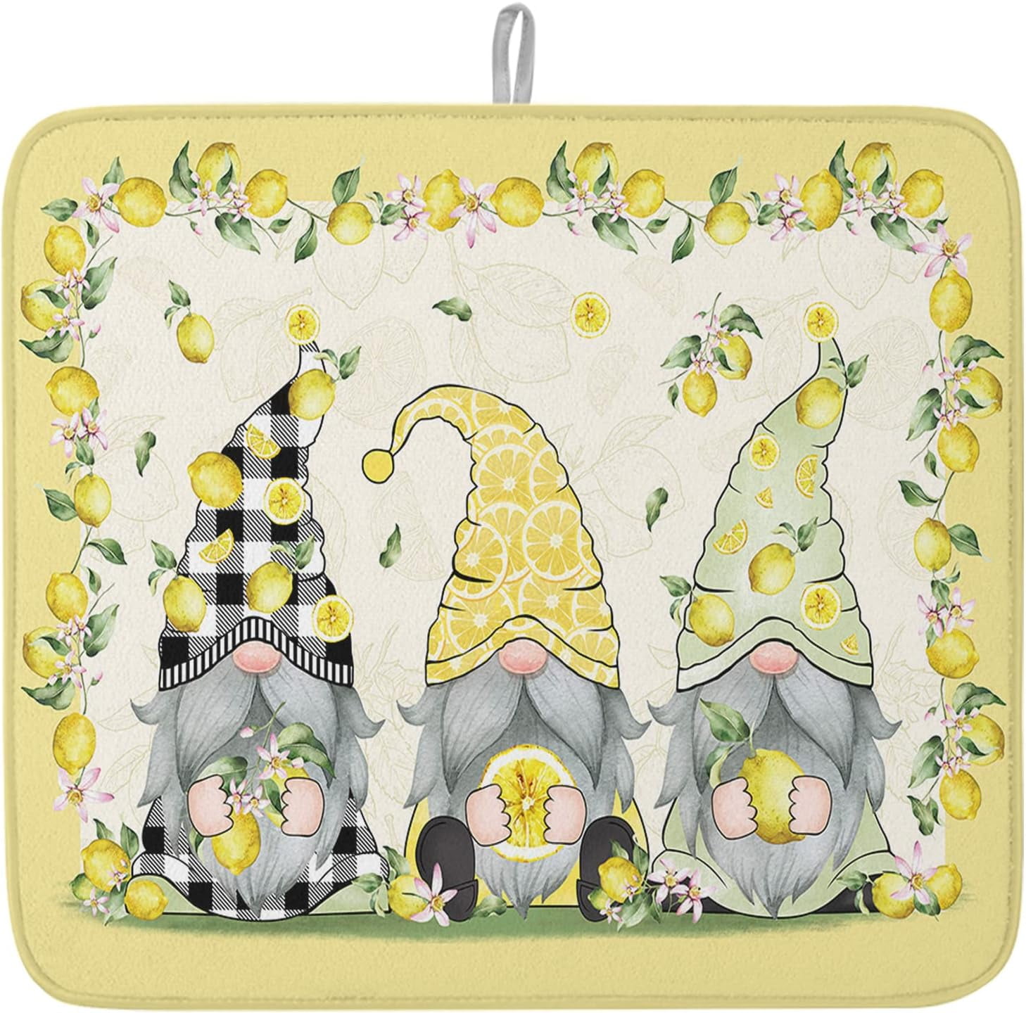 Summer Tropical Lemon Dish Drying Mats for Kitchen Counter, Cute Gnomes ...