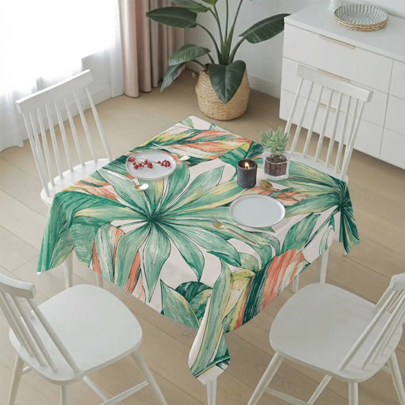 Summer Tropical Monstera Leaf Table Cloth 54x54in, Waterproof Square Tablecloth Wipeable Tablecloths Green Palm Frond Table Covers for Dining Tables Party Indoor Outdoor