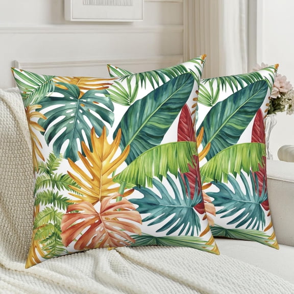 Summer Tropical Palm Leaves Pillow Covers 18x18 Set of 2 Double-Sided Beach Throw Pillows Case for Living Room Bedroom