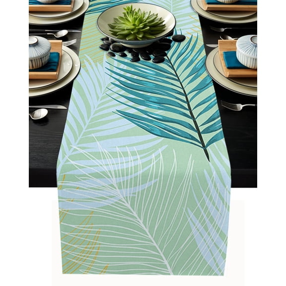 Summer Tropical Palm Tree Grain Table Runner Home Wedding Table Flag Mat Centerpieces Decoration Party Dining Long Tablecloth
