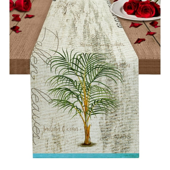 Summer Tropical Palm Tree Grain Table Runner Home Wedding Table Flag Mat Centerpieces Decoration Party Dining Long Tablecloth