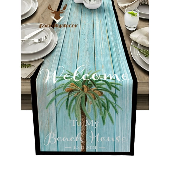 Summer Tropical Palm Tree Grain Table Runner Home Wedding Table Flag Mat Centerpieces Decoration Party Dining Long Tablecloth