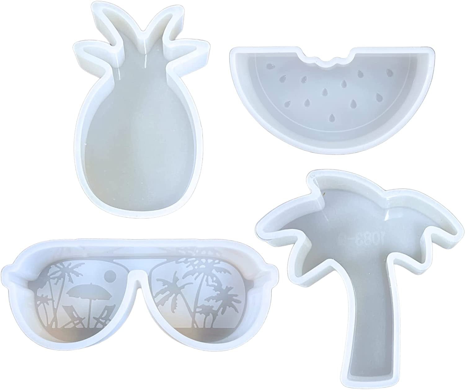 Summer Tropical Palm Tree, Pineapple, Sunglasses, and Watermelon  4 Pack Bulk Car Freshie Silicone Molds Wholesale for Scented Aroma Beads Car Candle, Heat Resistant to 450 F Bake Oven Safe